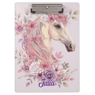 Girls Pretty Ponies Pastel Floral Horse Clipboard