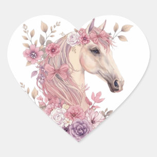 Girls Pretty Ponies Pastel Floral Horse Heart Sticker