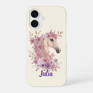 Girls Pretty Ponies Pastel Floral Horse iPhone 16 Case