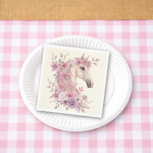 Girls Pretty Ponies Pastel Floral Horse Napkin
