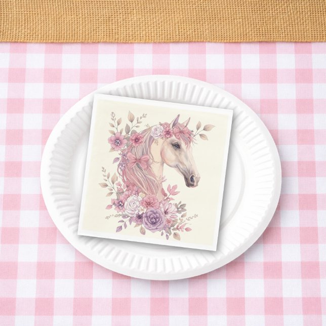 Girls Pretty Ponies Pastel Floral Horse Napkin (Creator Uploaded)
