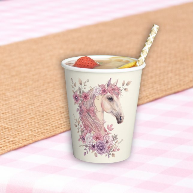 Girls Pretty Ponies Pastel Floral Horse Paper Cups (Creator Uploaded)