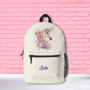Girls Pretty Ponies Pastel Floral Horse Printed Backpack