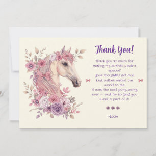 Girls Pretty Ponies Pastel Floral Horse Thank You Card