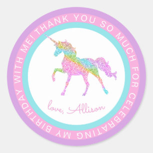 Girls Pretty Unicorn Name Birthday Thank You Classic Round Sticker