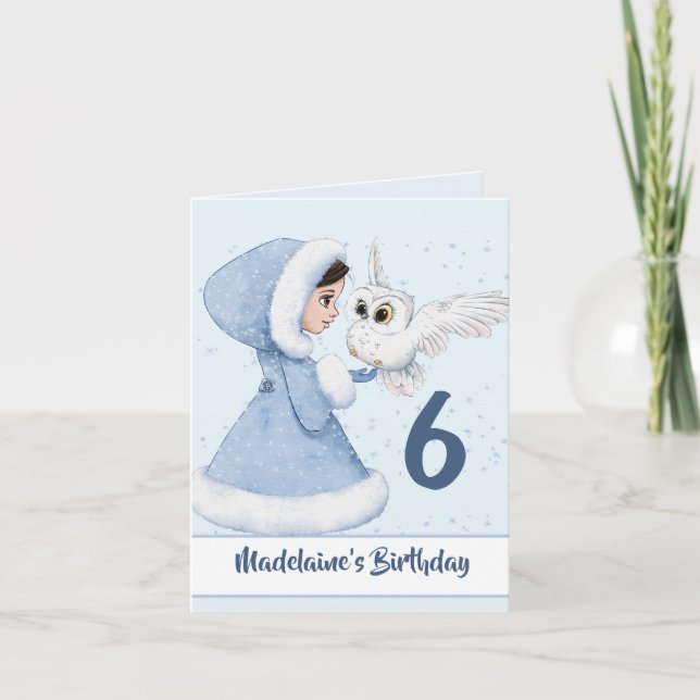 Girls Princess Birthday Owl Winter Card (Front)