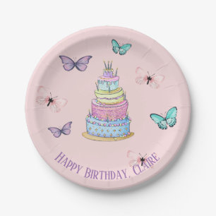 Girl's Princess Party, Butterflies and Cake Paper Plate