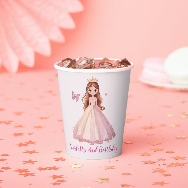 Girls Princess Personalised Party Paper Cups (Insitu)