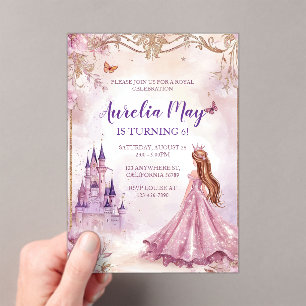 Girls Princess Pink Gold Acrylic Invitation