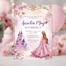 Girls Princess Pink Gold Sparkle Invitation