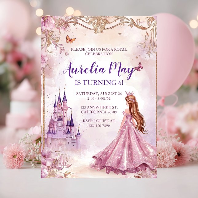 Girls Princess Pink Gold Sparkle Invitation (Creator Uploaded)
