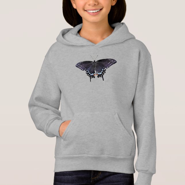 Girls Pullover Hoodie Black Swallowtail (Front)