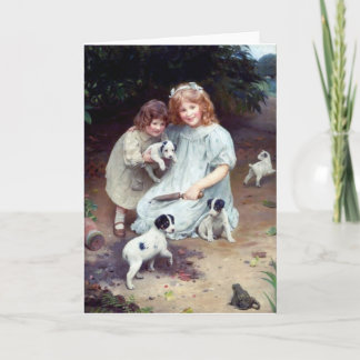girls puppies toad dogs children sisters card