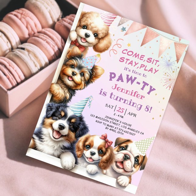 Girls Puppy Dog Pawty 9th Birthday Invitation (Creator Uploaded)