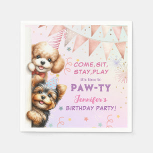 Girls Puppy Lets Pawty Birthday Napkin