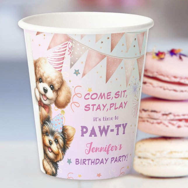 Girls Puppy Lets Pawty Birthday Paper Cups (Creator Uploaded)
