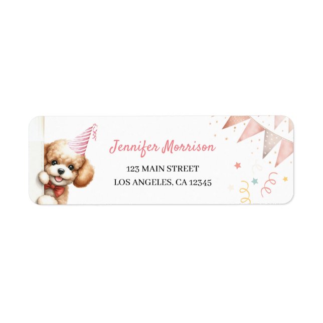 Girls Puppy Lets Pawty Birthday Party Address  (Front)