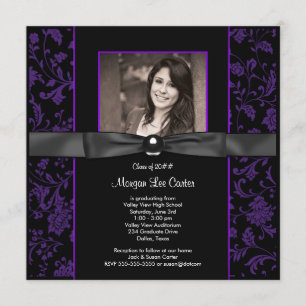 Girls Purple and Black Graduation Invitation