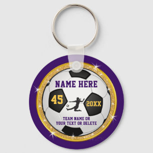 Girls Purple and Gold, Soccer Themed Party Favors, Key Ring