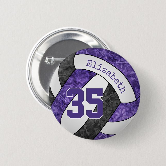 girls purple black volleyball team colours 6 cm round badge (Front & Back)
