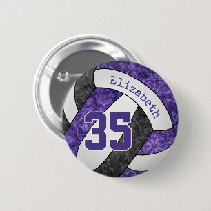 girls purple black volleyball team colours 6 cm round badge