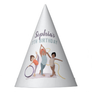 Girls Purple Cute Gymnastics Kids Birthday Party Hat