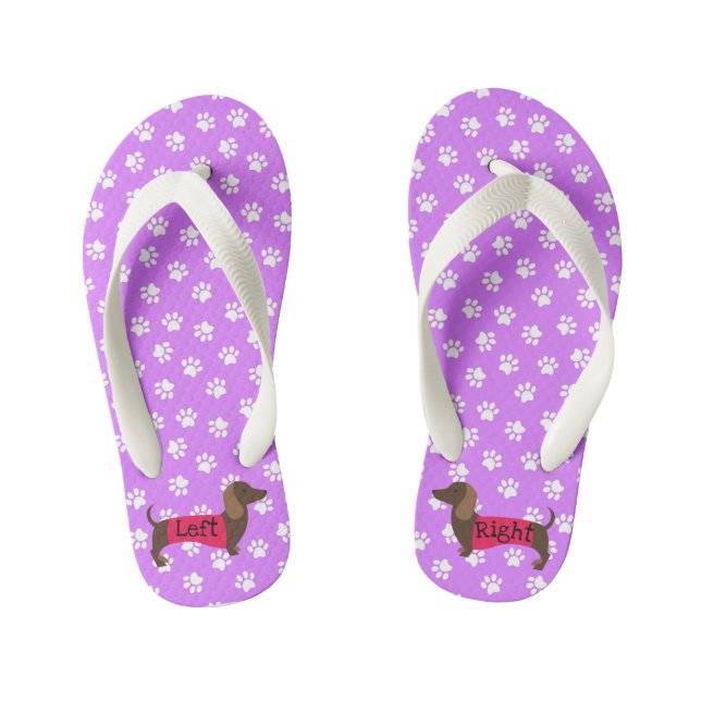 Girls Purple Dachshund Flip Flops (Footbed)