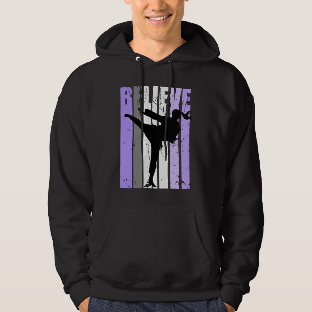 Girls Purple Distressed Believe Karate Girl Black  Hoodie (Front)