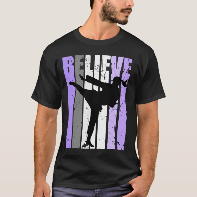 Girls Purple Distressed Believe Karate Girl Black  T-Shirt (Front)