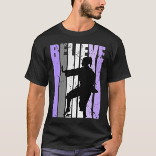 Girls Purple Distressed Believe Karate Girl White  T-Shirt