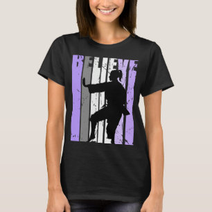 Girls Purple Distressed Believe Karate Girl White  T-Shirt