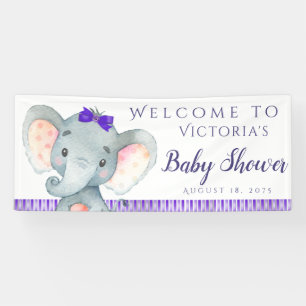 Girls Purple Elephant Baby Shower Banners