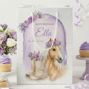 Girls Purple Floral Horse Birthday Medium Gift Bag