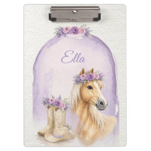 Girls Purple Floral Horse Clipboard