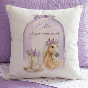 Girls Purple Floral Horse Cushion