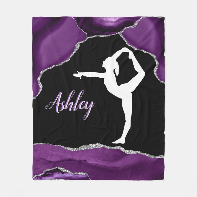Girls Purple Glitter Gymnastics Dance or Cheer   Fleece Blanket (Front)