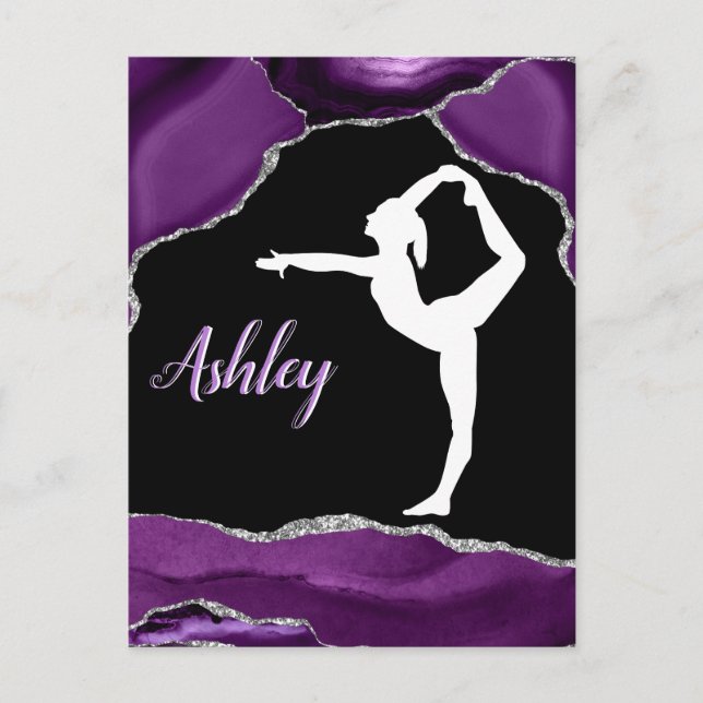 Girls Purple Glitter Gymnastics Dance or Cheer   Postcard (Front)