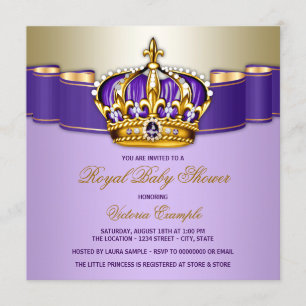 Girls Purple Gold Royal Baby Shower Invitation