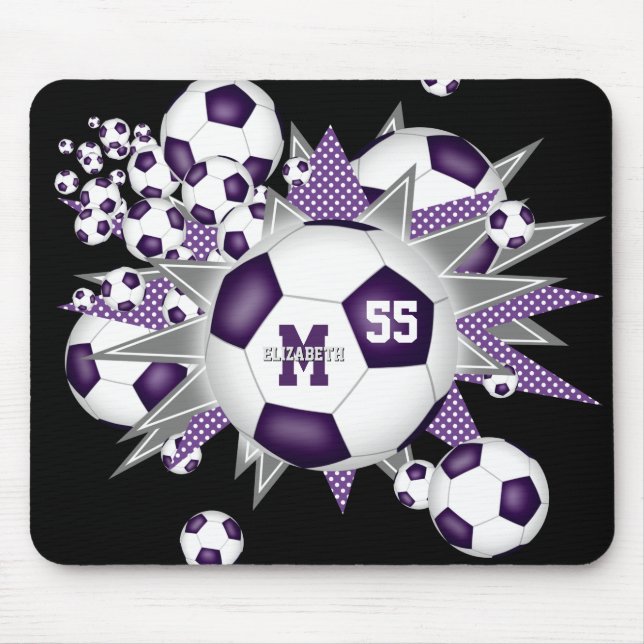girls purple gray soccer ball blowout mouse mat (Front)