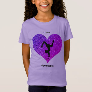 Girls Purple I Love Gymnastics Glitter Heart T-Shirt