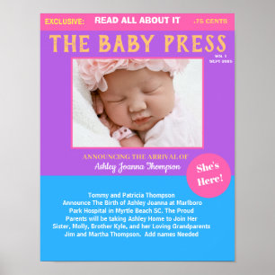 Girls Purple Keepsake Photo Birth Announcement Poster