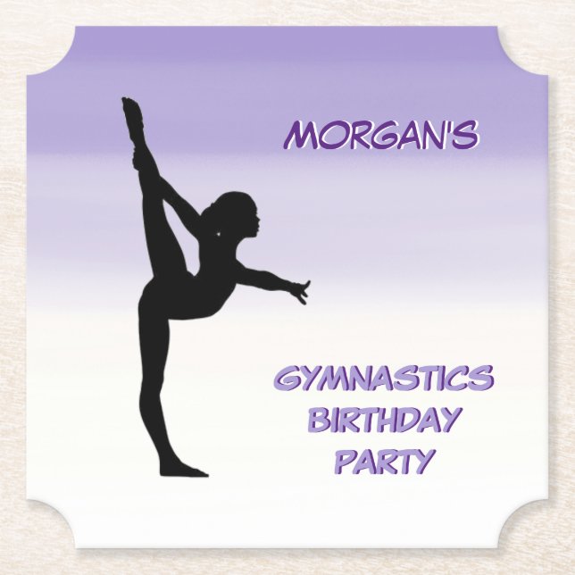 Girls Purple Ombre Gymnastics Party     Paper Coaster (Front)