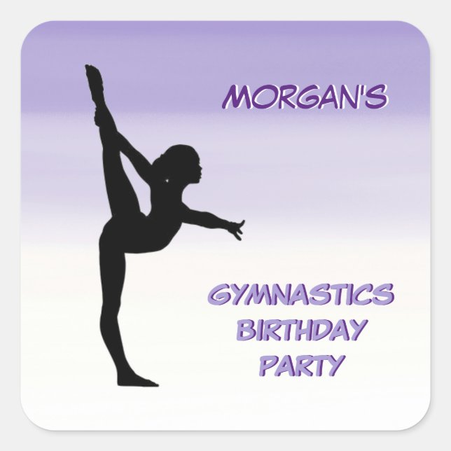 Girls Purple Ombre Gymnastics Party   Square Sticker (Front)