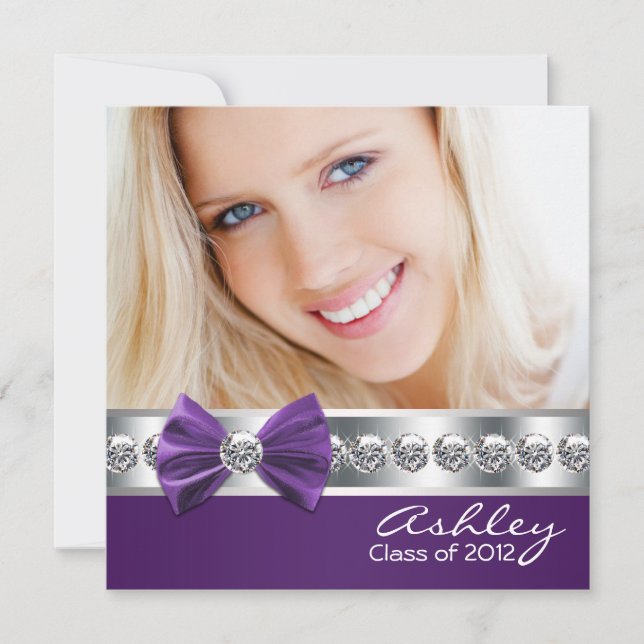 Girls Purple Photo Graudation Announcements (Front)