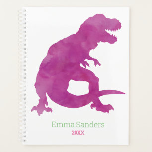 Girls Purple Pink Dinosaur Watercolor T-Rex Kids Planner