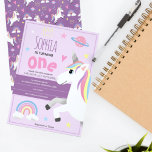 Girls Purple Rainbow Unicorn Kids 1st Birthday Invitation<br><div class="desc">This cute and girly kids 1st birthday invitation design features a magical unicorn, with a rainbow, princess crown, planet, heart and stars, and can be personalised with all the information you need for your child's party in a whimsical typography. The perfect purple unicorn invitations for your little one's first, second...</div>