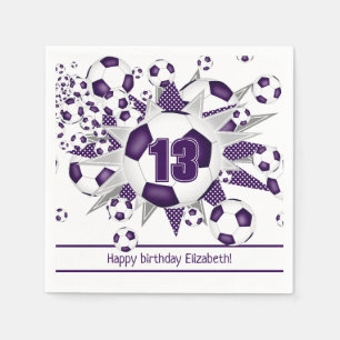Girls purple soccer birthday or team party napkin