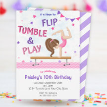 Girls Purple Tumbling Gymnastics Birthday Party