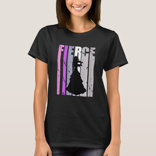 Girls Purple Violinist Silhouette Musical Plays Th T-Shirt (Front)