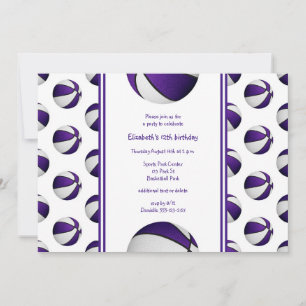 girls purple white basketball birthday_team party invitation